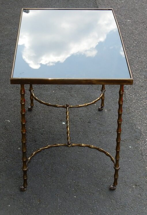 1970 'Rolling Coffee Table With Casters Maison Baguès Decor Bamboo Brass And Opaline - Image 5