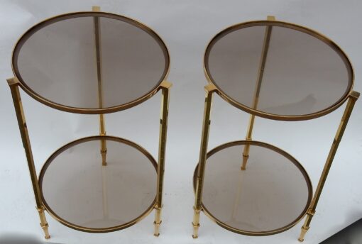 1970/80 Pedestal Pair  in Gilt  Bronze with Top in Glass Maison Ramsay - Image 2