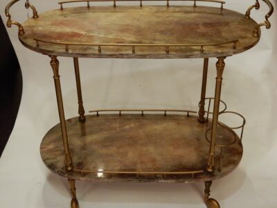 1970 ' Aldo Tura Rolling Bar Neoclassical Gilt Bronze With Goat Skin Vernished