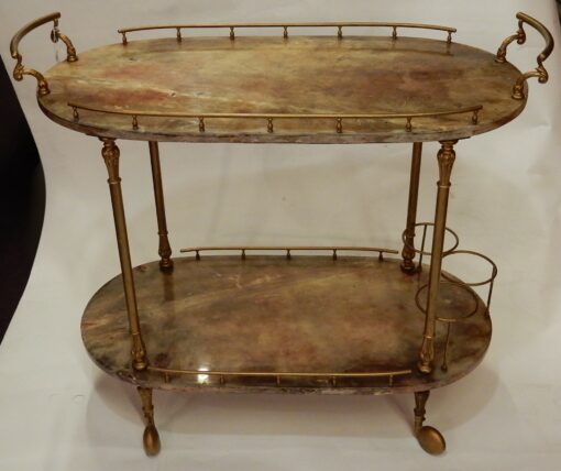 1970 ' Aldo Tura Rolling Bar Neoclassical Gilt Bronze With Goat Skin Vernished
