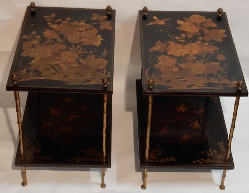 1950 ' Pair of Tables Maison Bagués Bronze Style Bamboo Golden With Trays Lacquers of China - Image 2