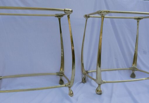 1970/80 'Pair of Gilt Bronze Tables in 2 Levels In The Style of Art Nouveau Trays Glass and Opaline 52 X 37 cm - Image 6