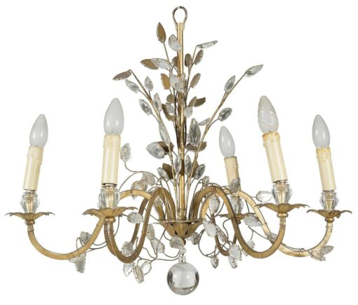 1950/70 Chandelier And Pair Of Walls Sconces Maison Baguès Foliage And Flowers - Image 3