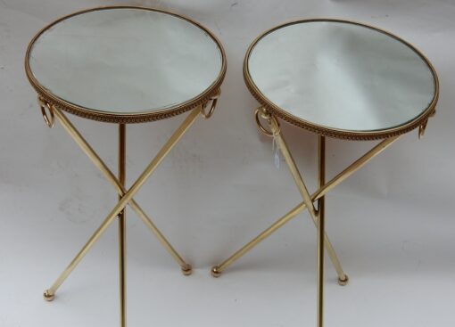 1970/80 Pedestal Pair In The Style of Jacques Adnet in Gilt  Brass with Top in Mirror Diam 33 cm - Image 6