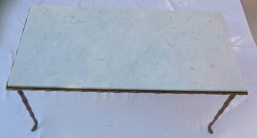 1970 Coffee Table Maison Bagués  in Bronze Deco Bamboo With Top in White Marble  92 X 47 cm - Image 7