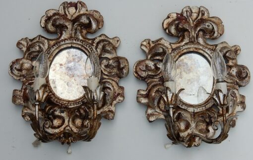 1950' Paire d Appliques Renaissance Italienne de Style En Bois Argenté – Image 7