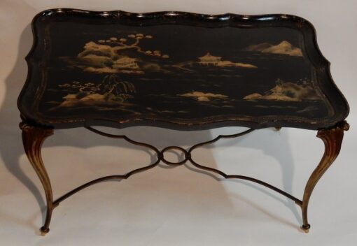 1940/50 Coffee Table Tray Lacquer of China Maison Baguès in Bronze Deco