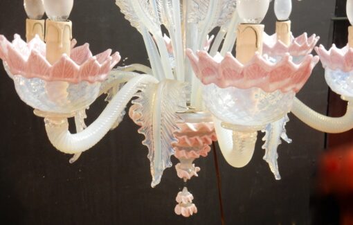 1970'  Chandelier Murano Blue And Pink Milked Colour 6 lights - Image 4