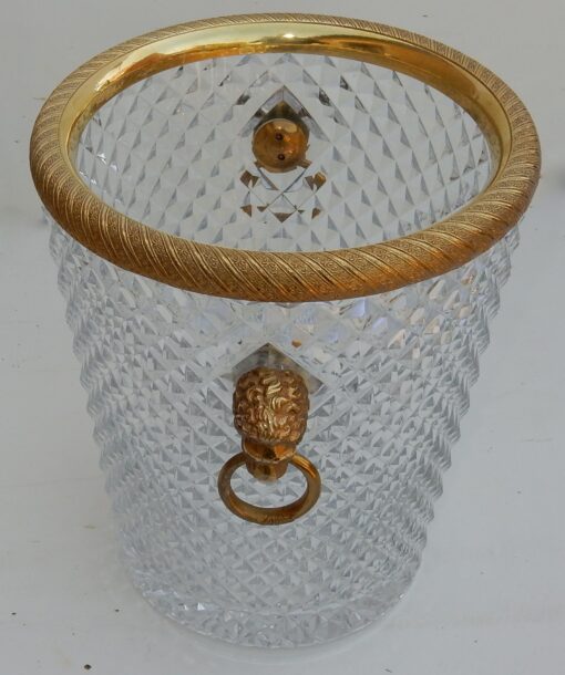 1950-70' Seau a Champagne Cristal et Bronze Doré Aux têtes de Lion
