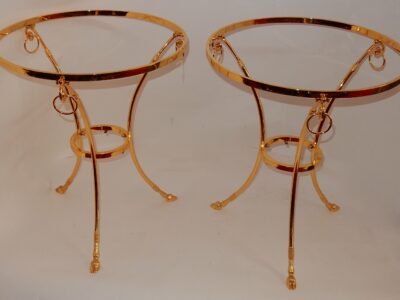 1970/80 Pedestal Pair in Gilt Bronze with Top in Glass Maison Charles Diam 65