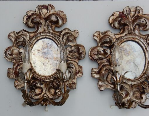 1950' Paire d Appliques Renaissance Italienne de Style En Bois Argenté – Image 5