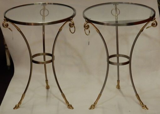 1970/80 Pedestal Pair Or Similar  in Gilt And Silvered Bronze with Top in Glass Maison Charles