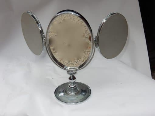 1950' Mirror For Jewerly triptych DLG Jacques Adnet Bronze Nickel-plated - Image 4