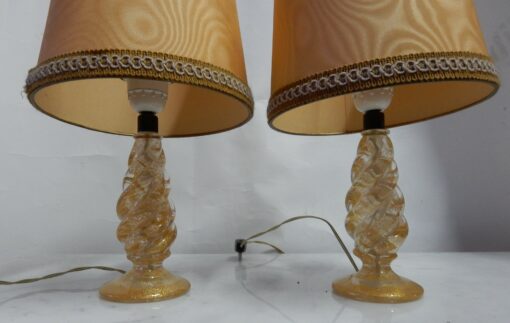 1950/70 Pair of Lamps in Murano Crystal With Gold Inside, Barovier & Toso Di Murano Signed - Image 2