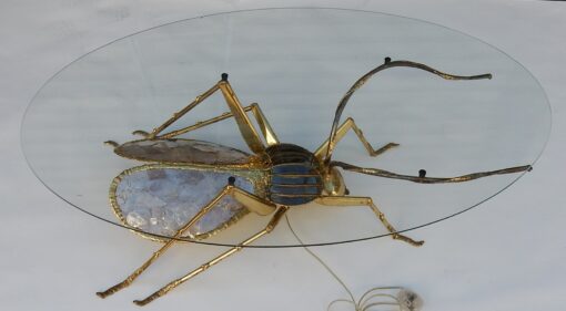 1970' Gilded Bronze and Pink Mica Cofee Table Cicada Style Duval Brasseur Enlightening - Image 2