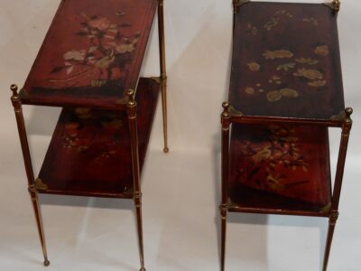 1950 ' Pair of Tables Maison Jansen Gilted Bronze With Trays Lacquers of China