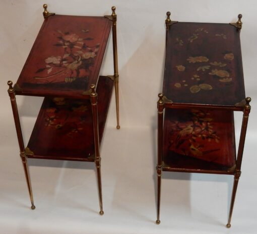1950 ' Pair of Tables Maison Jansen Gilted Bronze With Trays Lacquers of China