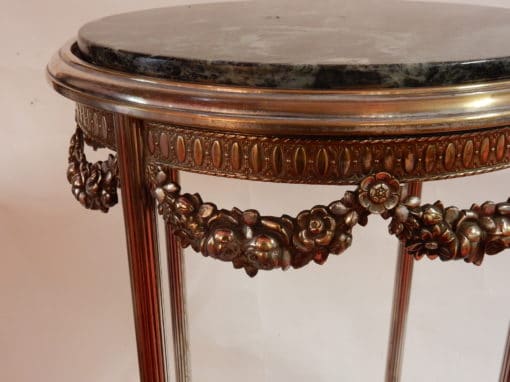 1900 'Pedestal Table In Silver Metal Green Marble Diameter 51 cm - Image 3