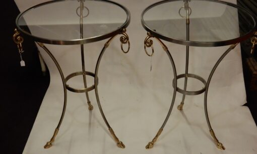 1970/80 Pedestal Pair Or Similar  in Gilt And Silvered Bronze with Top in Glass Maison Charles - Image 4