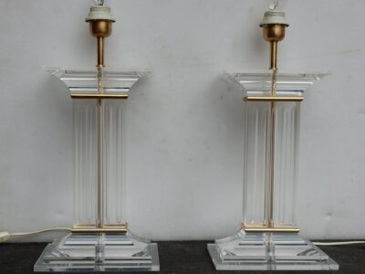 1970' Pair of Lamps in Lucite Columns Deco