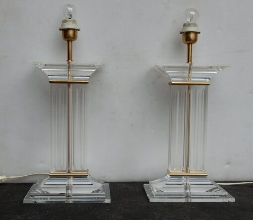 1970' Pair of Lamps in Lucite Columns Deco