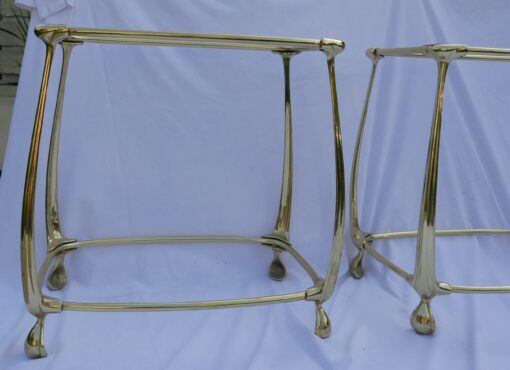 1970/80 'Pair of Gilt Bronze Tables in 2 Levels In The Style of Art Nouveau Trays Glass and Opaline 52 X 37 cm - Image 4