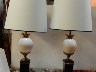 1950/70 Pair Of Lamps Black Marble and Ostrich Egg Maison Jansen