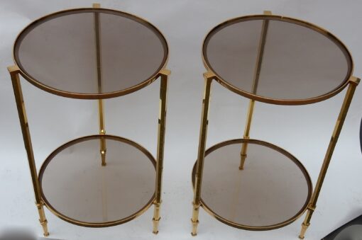 1970/80 Pedestal Pair  in Gilt  Bronze with Top in Glass Maison Ramsay - Image 3