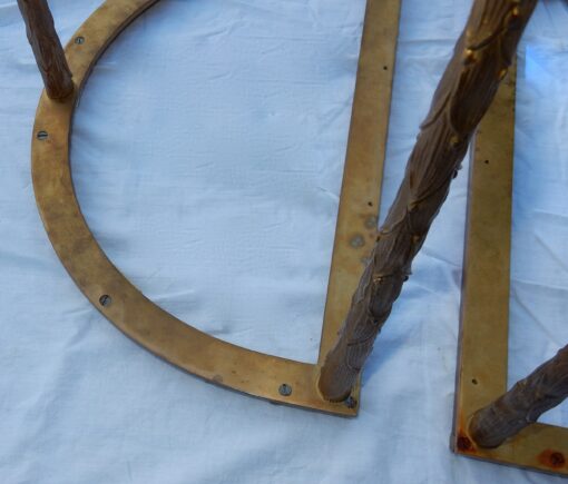 1970's Maison Charles Golden Brass Tripartite Table Palm Tree Deco With Mirror Trays - Image 7