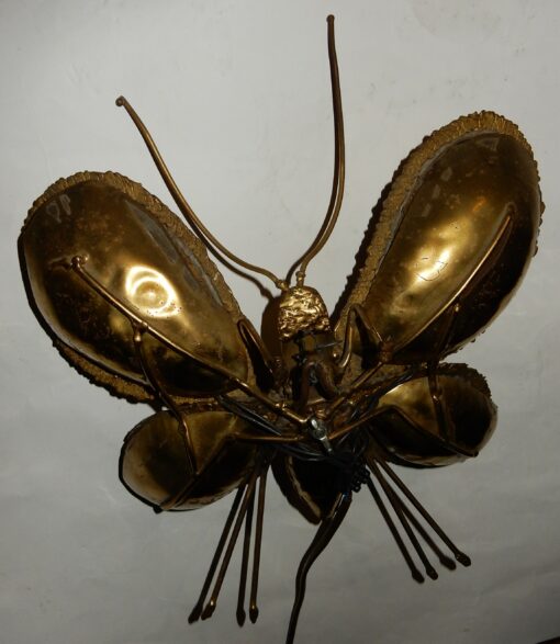 1970' Wall Lamp Butterfly Duval Brasseur Or Isabelle Faure With Wings Agate  30 X H  37 CM - Image 7