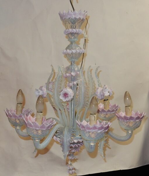 1970'  Chandelier Murano Blue And Pink Milked Colour 6 lights - Image 2