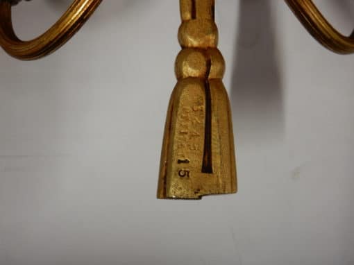 1950/70' Pair of Sconces in Gilted Bronze With Convex Mirror Petitot Signed - Image 3