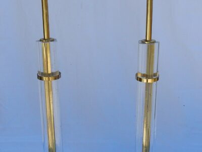 1970' Pair of Lamps in Lucite And Brass Gilted Columns Deco