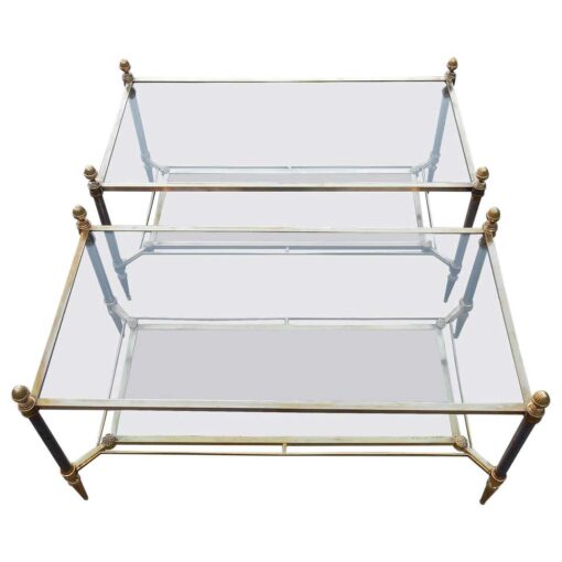 1950/70' Paire de Tables Basses Maison Jansen Vitrées 93 X 48 X H 49 cm