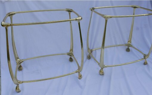 1970/80 'Pair of Gilt Bronze Tables in 2 Levels In The Style of Art Nouveau Trays Glass and Opaline 52 X 37 cm - Image 3
