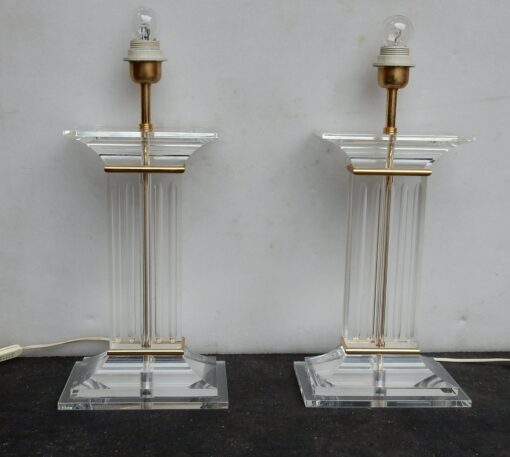 1970' Pair of Lamps in Lucite Columns Deco - Image 5