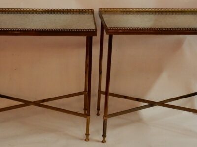 1950/70 'Pair of Ends of Bronze Sofas, Oxidized Mirror Trays With Galleries Maison Ramsay Style With Spacer