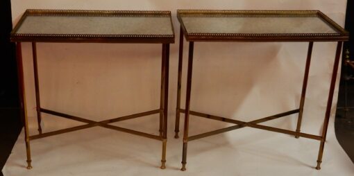 1950/70 'Pair of Ends of Bronze Sofas, Oxidized Mirror Trays With Galleries Maison Ramsay Style With Spacer