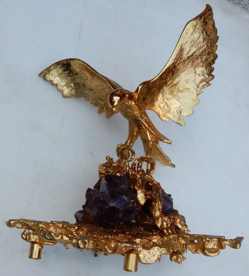 1970' Aigle en Bronze Doré Par Boeltz Signé Avec Amethiste – Image 4