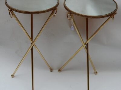 1970/80 Pedestal Pair In The Style of Jacques Adnet in Gilt  Brass with Top in Mirror Diam 33 cm