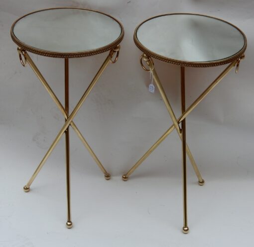 1970/80 Pedestal Pair In The Style of Jacques Adnet in Gilt  Brass with Top in Mirror Diam 33 cm
