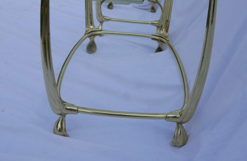 1970/80' Paire de Tables en Bronze Doré à 2 Niveaux Style Art Nouveau Plateaux Verre et Opaline 52 X 37 cm – Image 5