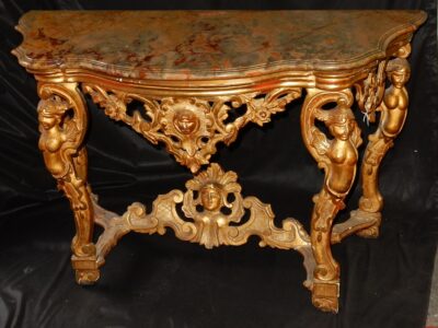 1850' Italian Console in Wood Gilted 19th with Puttis