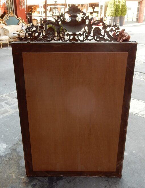 1880/1900' Miroir Venise et Bronze Doré Rectangulaire à Fronton Avec Cadre en Verre Orné de Fleurs Emaillées Fond Noir 137 X 83 cm – Image 5