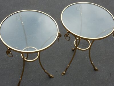 1970/80 Pedestal Pair  in Gilt  Bronze with Top in Glass Maison Charles Italy Diam 60