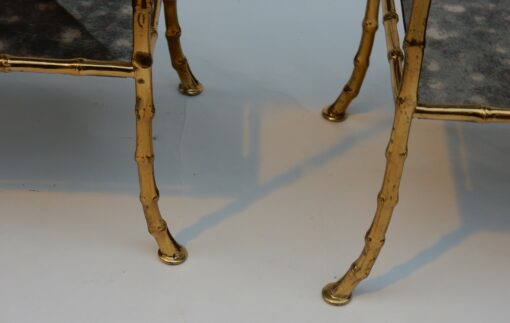 1950/70' Paire de Tables en Bronze Doré à 2 Niveaux Maison Baguès Plateaux Miroirs Vieillis Oxydés 38 X 21 cm – Image 3