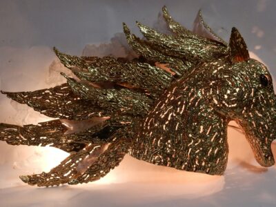 1990' Enlightening Sconce Horse's Head Gilded Bronze and Gypsum Style Duval Brasseur