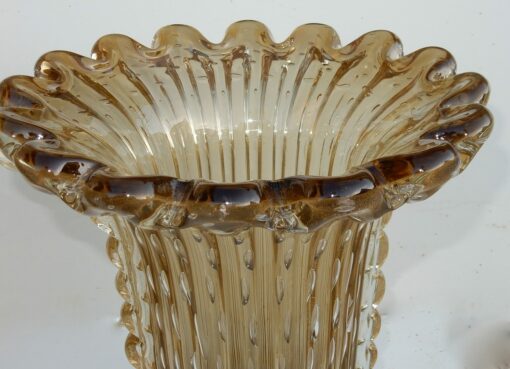 1970' Pair Of Cristal Murano Amber Vases And Gilted Signed Toso Murano - Image 8