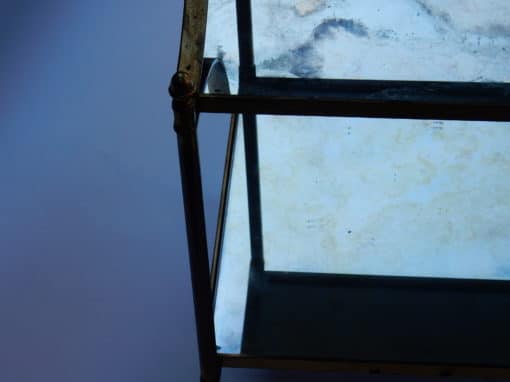 1950/70' Paire d'Etagères en Laiton à 3 Niveaux Maison Bagués Forme Escabeau Plateaux Miroirs Vieillis – Image 6