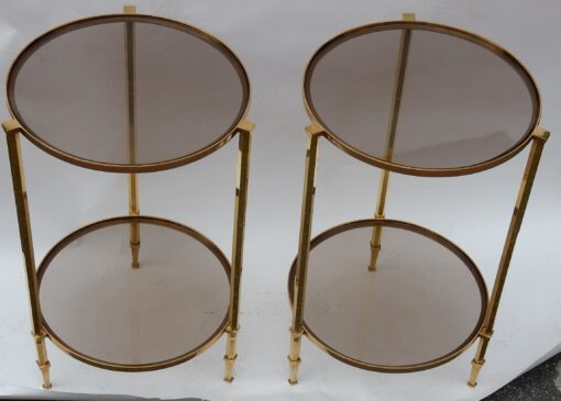 1970/80 Pedestal Pair  in Gilt  Bronze with Top in Glass Maison Ramsay - Image 7